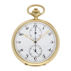 Swiss 18K gold open faced lever chronograph Circa 1925