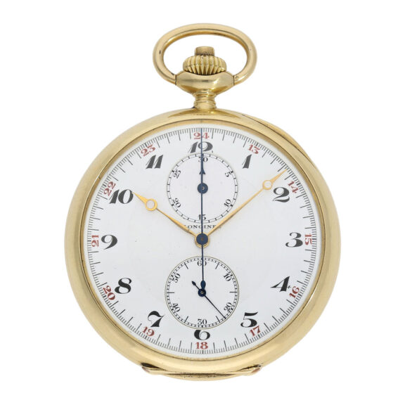 Swiss 18K gold open faced lever chronograph Circa 1925