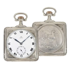 Swiss silver square Art Nouveau lever pocket watch Circa 1900