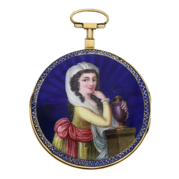 Large French 18K gold and enamel open faced verge watch Circa 1795