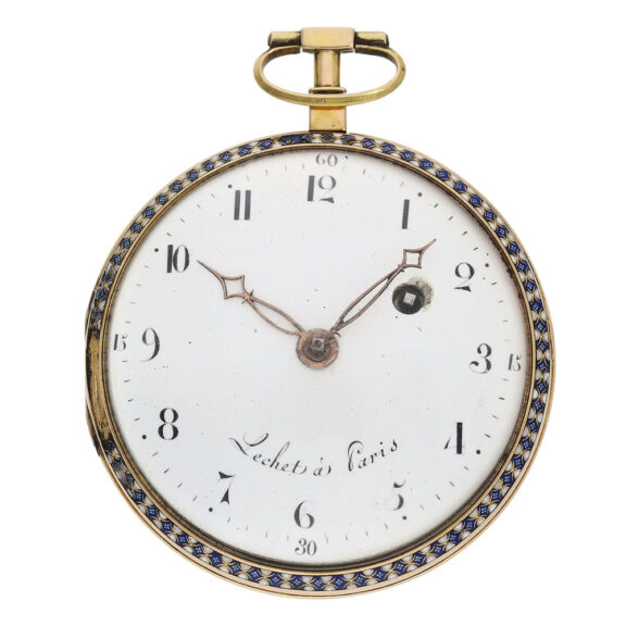 Large French 18K gold and enamel open faced verge watch Circa 1795 Large French 18K gold and enamel open faced verge watch Circa 1795