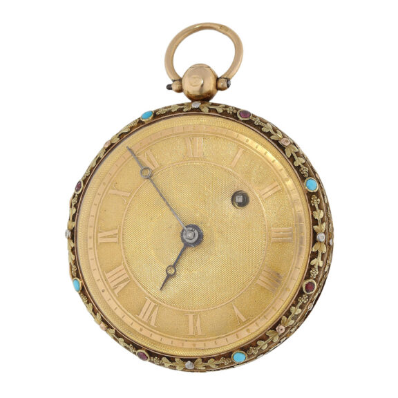 Swiss multicolour gold, turquoise and garnet-set verge watch Circa 1820 Swiss multicolour gold, turquoise and garnet-set verge watch Circa 1820
