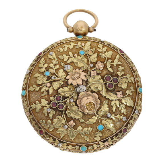 Swiss multicolour gold, turquoise and garnet-set verge watch Circa 1820