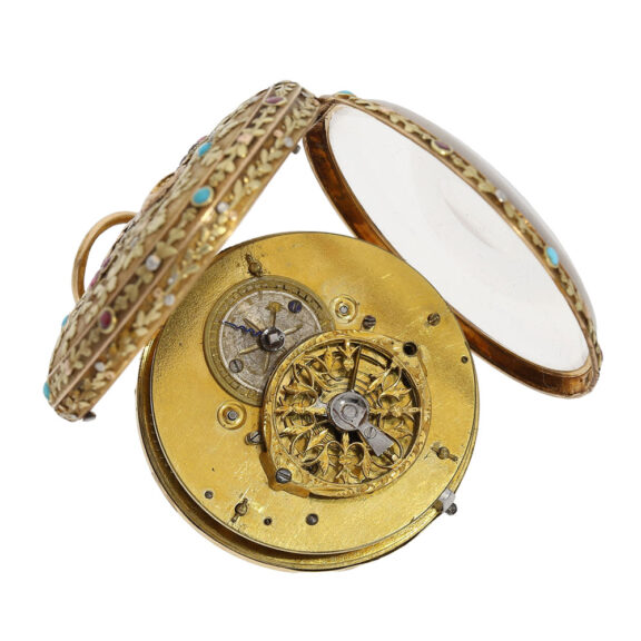 Swiss multicolour gold, turquoise and garnet-set verge watch Circa 1820 Swiss multicolour gold, turquoise and garnet-set verge watch Circa 1820