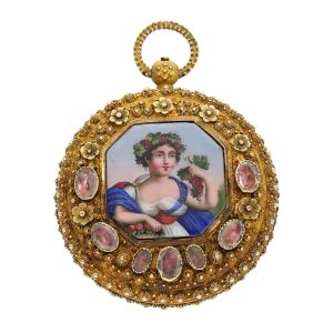 Swiss 18K gold verge watch with rare decoration Circa 1830