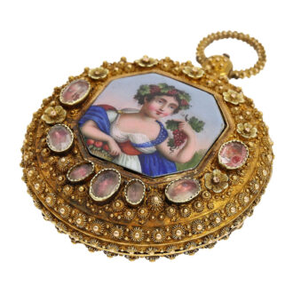 Swiss 18K gold verge watch with rare decoration Circa 1830 Swiss 18K gold verge watch with rare decoration Circa 1830