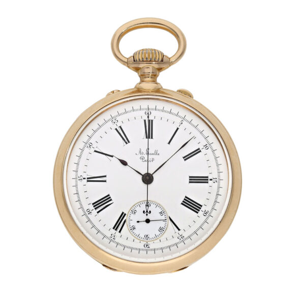 French 18K gold open faced lever chronograph Circa 1870 French 18K gold open faced lever chronograph Circa 1870