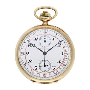 Fine Swiss 14K gold open faced chronograph watch Circa 1925