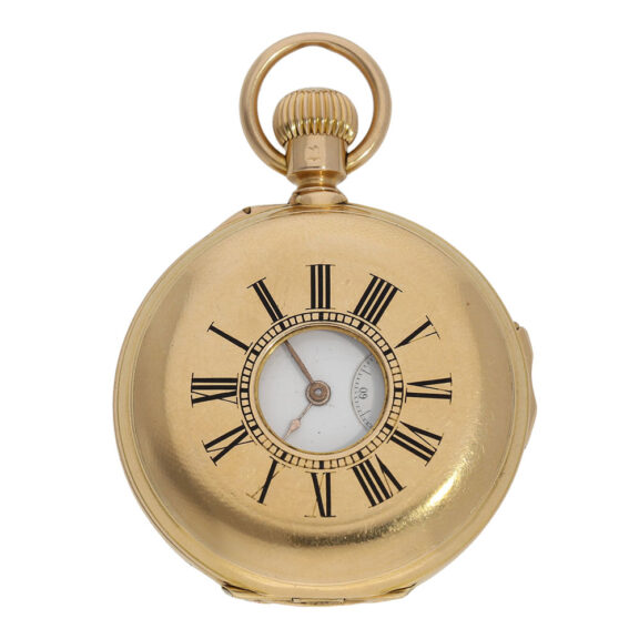 Swiss gold half hunting cased quarter repeating watch Circa 1880