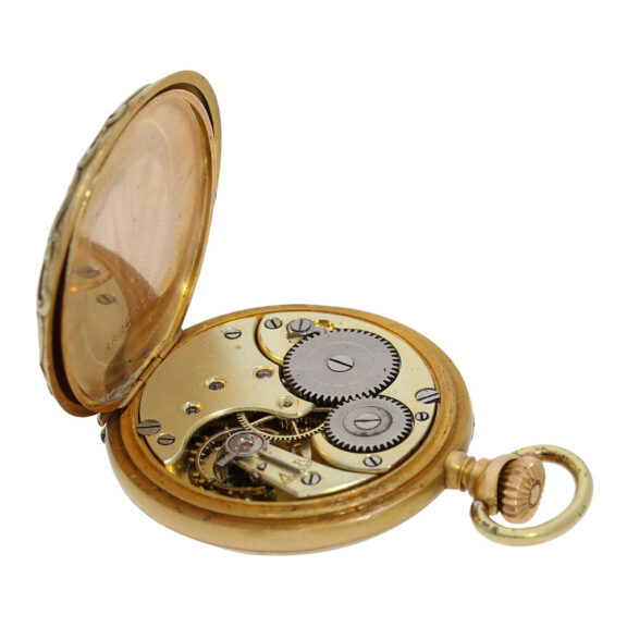 Swiss 18K gold Art Nouveau lever pendant watch Circa 1900 Swiss 18K gold Art Nouveau lever pendant watch Circa 1900