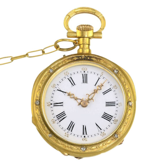 French gold pendant watch with chatelaine Circa 1880-1890 French gold pendant watch with chatelaine Circa 1880-1890