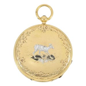 Swiss gold and enamel watch with chatelaine Circa 1850