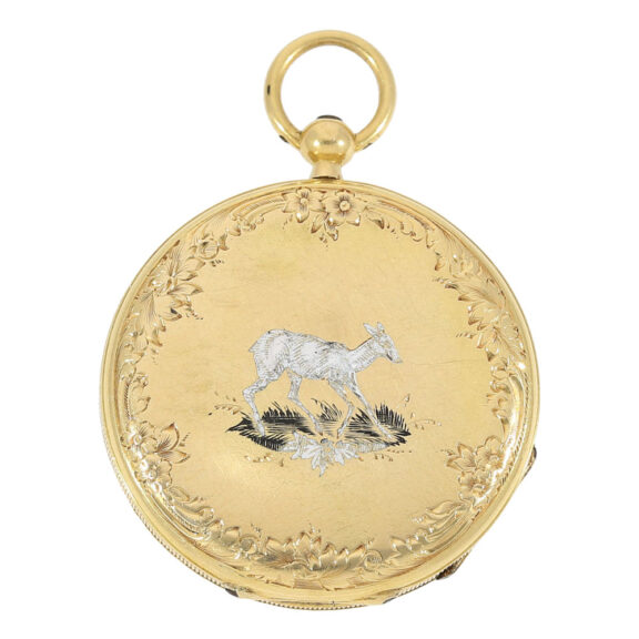 Swiss gold and enamel watch with chatelaine Circa 1850