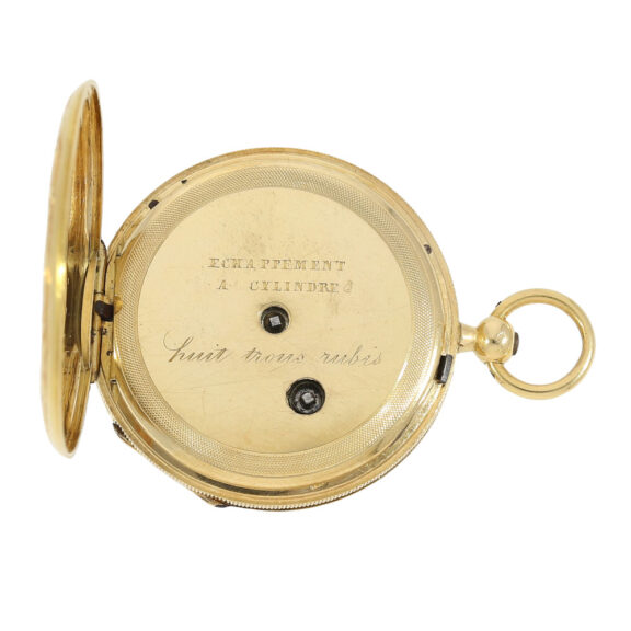 Swiss gold and enamel watch with chatelaine Circa 1850 Swiss gold and enamel watch with chatelaine Circa 1850