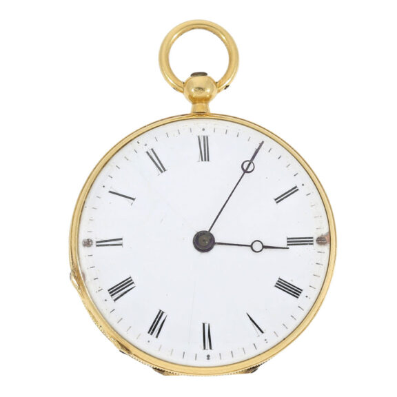 Swiss gold and enamel watch with chatelaine Circa 1850 Swiss gold and enamel watch with chatelaine Circa 1850
