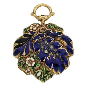 Swiss gold, enamel and diamond-set leaf-form watch Circa 1850
