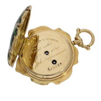 Swiss gold, enamel and diamond-set leaf-form watch Circa 1850 Swiss gold, enamel and diamond-set leaf-form watch Circa 1850