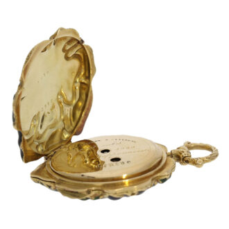 Swiss gold, enamel and diamond-set leaf-form watch Circa 1850 Swiss gold, enamel and diamond-set leaf-form watch Circa 1850