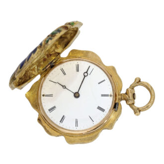 Swiss gold, enamel and diamond-set leaf-form watch Circa 1850 Swiss gold, enamel and diamond-set leaf-form watch Circa 1850