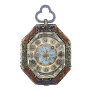 Austrian silver, enamel and rock crystal pendant watch Circa 1800