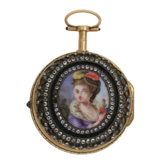 Swiss gold, enamel and stone-set verge with chatelaine Circa 1750