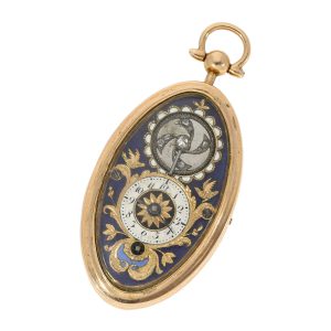 Miniature Swiss gold and enamel oval pendant watch Circa 1810