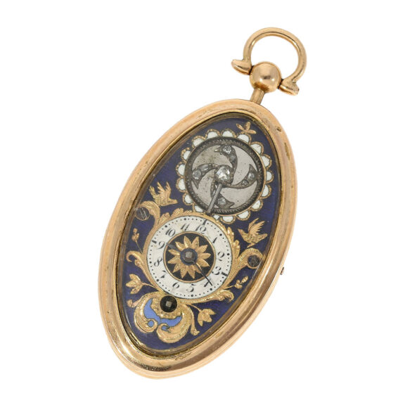 Miniature Swiss gold and enamel oval pendant watch Circa 1810