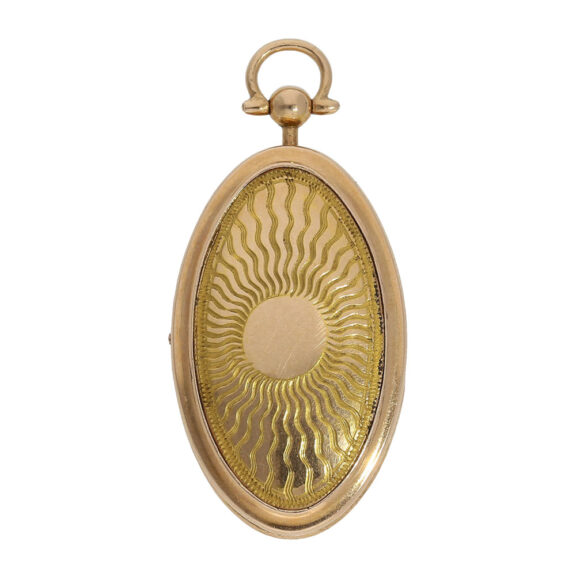 Miniature Swiss gold and enamel oval pendant watch Circa 1810 Miniature Swiss gold and enamel oval pendant watch Circa 1810
