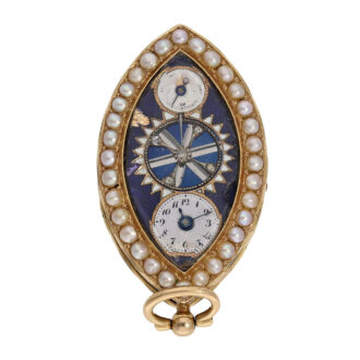 Swiss gold, enamel, diamond and pearl-set pendant watch Circa 1810 Swiss gold, enamel, diamond and pearl-set pendant watch Circa 1810