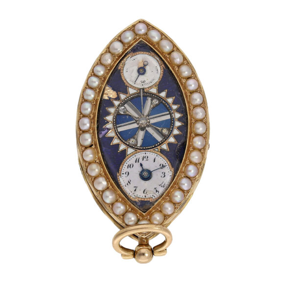 Swiss gold, enamel, diamond and pearl-set pendant watch Circa 1810 Swiss gold, enamel, diamond and pearl-set pendant watch Circa 1810
