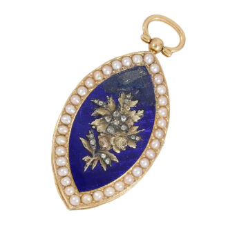 Swiss gold, enamel, diamond and pearl-set pendant watch Circa 1810 Swiss gold, enamel, diamond and pearl-set pendant watch Circa 1810
