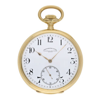 Impressive Swiss 18K gold open faced pocket chronometer Circa 1915