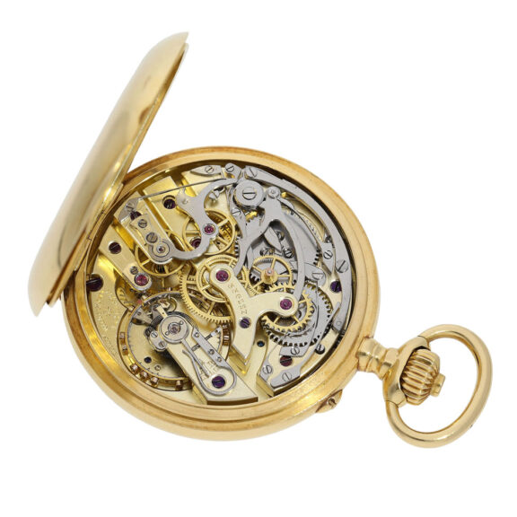 Swiss gold chronograph pocket chronometer with register Circa 1906 Swiss gold chronograph pocket chronometer with register Circa 1906