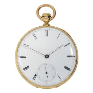 Early Swiss 18K gold open faced lever pocket watch Circa 1858