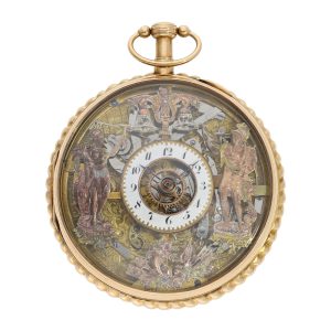 Swiss 18K rose gold skeletonized Jacquemart automaton Circa 1790