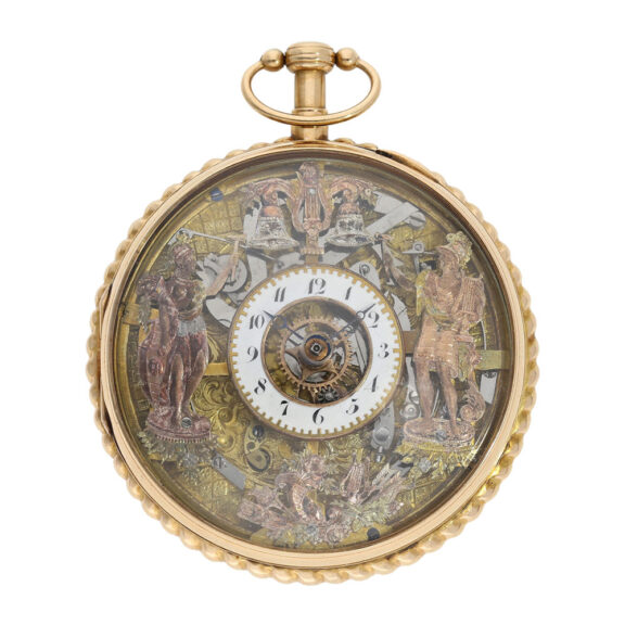 Swiss 18K rose gold skeletonized Jacquemart automaton Circa 1790