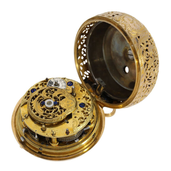 French gold pair cased repeating repoussé verge Circa 1725 French gold pair cased repeating repoussé verge Circa 1725