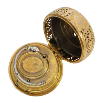 French gold pair cased repeating repoussé verge Circa 1725 French gold pair cased repeating repoussé verge Circa 1725