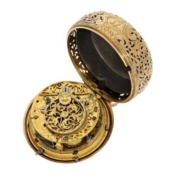 South German gold repeating repoussé verge Circa 1730 South German gold repeating repoussé verge Circa 1730