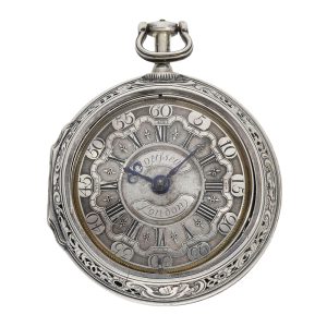 English silver half-quarter repeating repoussé verge Circa 1740-1750