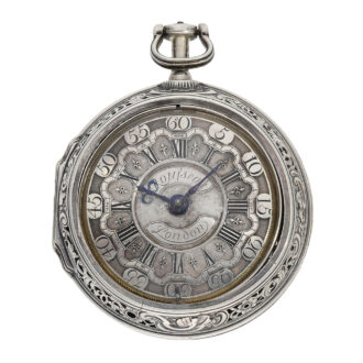 English silver half-quarter repeating repoussé verge Circa 1740-1750 English silver half-quarter repeating repoussé verge Circa 1740-1750