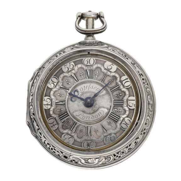 English silver half-quarter repeating repoussé verge Circa 1740-1750 English silver half-quarter repeating repoussé verge Circa 1740-1750
