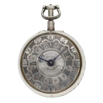 English silver half-quarter repeating repoussé verge Circa 1740-1750 English silver half-quarter repeating repoussé verge Circa 1740-1750