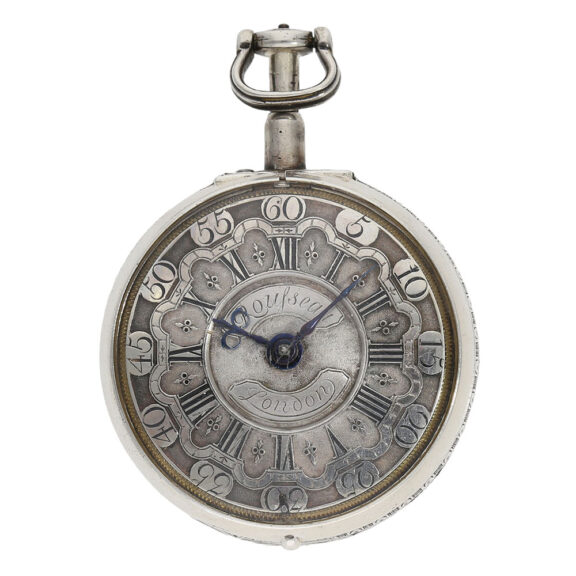 English silver half-quarter repeating repoussé verge Circa 1740-1750 English silver half-quarter repeating repoussé verge Circa 1740-1750