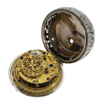 English silver half-quarter repeating repoussé verge Circa 1740-1750 English silver half-quarter repeating repoussé verge Circa 1740-1750