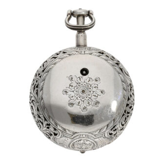 English silver half-quarter repeating repoussé verge Circa 1740-1750 English silver half-quarter repeating repoussé verge Circa 1740-1750