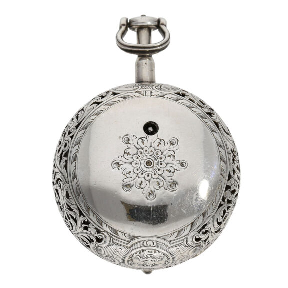 English silver half-quarter repeating repoussé verge Circa 1740-1750 English silver half-quarter repeating repoussé verge Circa 1740-1750
