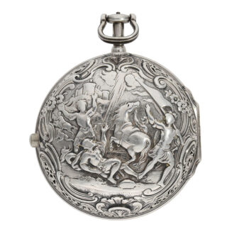 English silver half-quarter repeating repoussé verge Circa 1740-1750 English silver half-quarter repeating repoussé verge Circa 1740-1750
