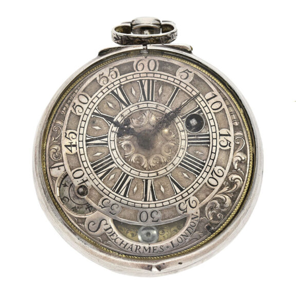 Important English silver mock pendulum verge watch Circa 1690 Important English silver mock pendulum verge watch Circa 1690