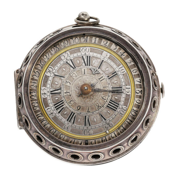 Swiss silver verge with alarm and rotating date display Circa 1690